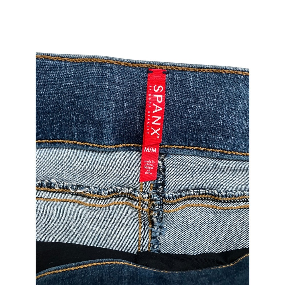 Spanx Jean-ish Ankle Leggings Medium Wash Distressed Raw Hem Skinny Jeans Size M - Picture 2 of 5